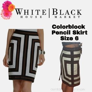 WHITE HOUSE|BLACK MARKET-Colorblock Pencil Skirt, Size 6-EUC